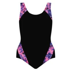 Side Accent Support Tank-Scoop Back- Long Torso -Black W/ Harmony