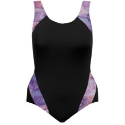Side Accent Support Tank - Scoop Back - Black W/ Wisteria