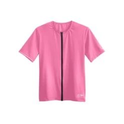 Short Sleeve Zip-Front Aqua Shirt - Pink Blush