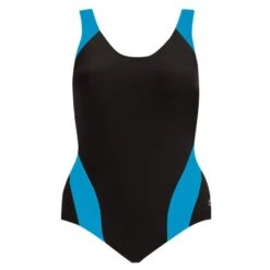 Side Accent Support Tank - Scoop Back - Black W/ Aqua