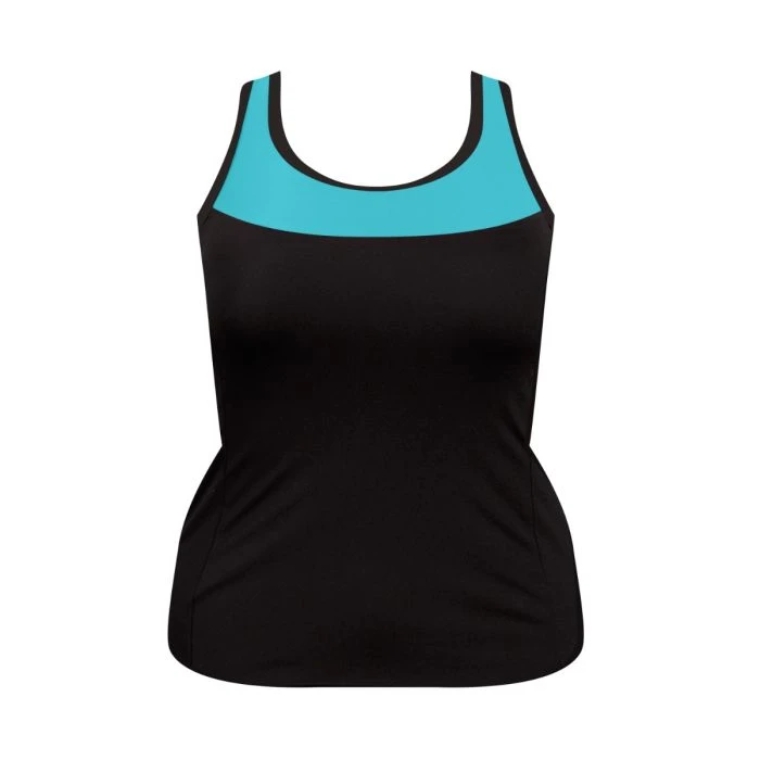 Workout Top W/Accent Trim - Black W/ Capri Accent 1 Workout Top W/Accent Trim - Black W/ Capri Accent